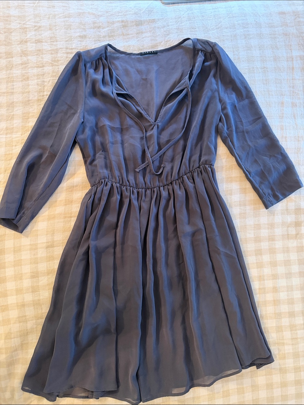 Vintage Sisley Blue Tie-Neck Chiffon Dress